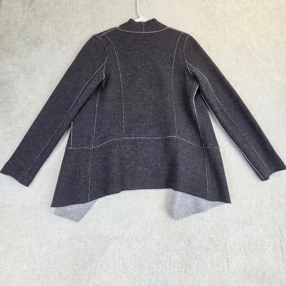 Eileen Fisher Gray Merino Wool Open Front Wrap Cardigan PS PP